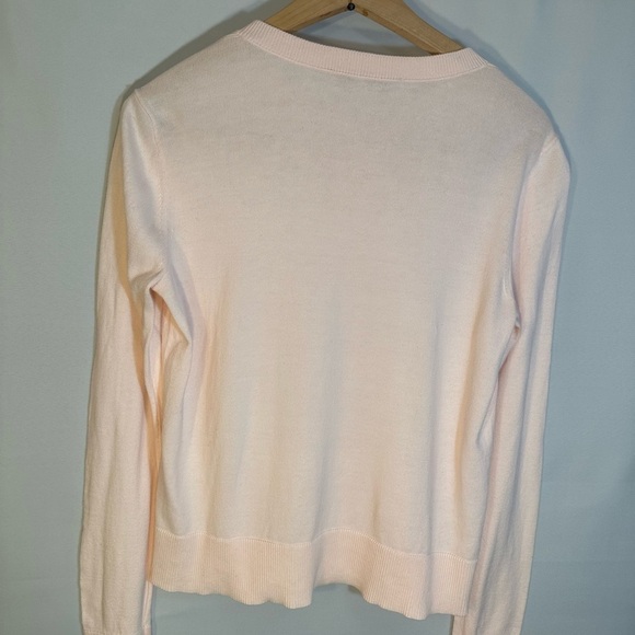 Loft Pink Knit Cotton Long Sleeve Front Pearlized Buttons Sweater Cardigan M - Picture 3 of 7
